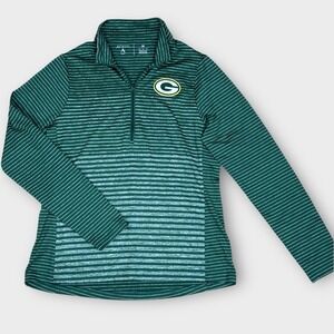 Antigua Green Bay Packers Women's Medium 1/4 Zip Green Striped‎ Lightweight